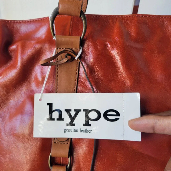 HYPE Genuine Leather Large Brown Glazed Tassel Shoulder Bag - NWT - Picture 9 of 15